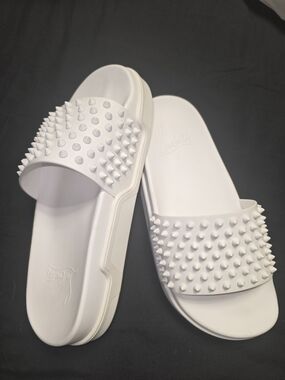 Christian Louboutin White Studded Slide Sandals